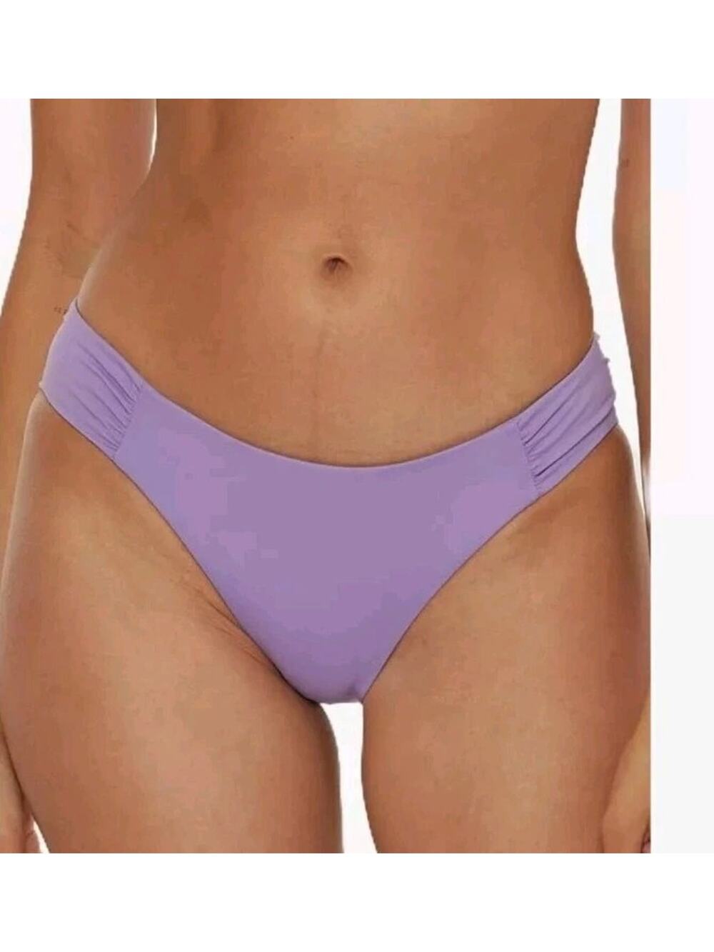 BECCA Lavender Purple Swimsuit Bottoms Ruched Bikini Bottom   NWT Medium